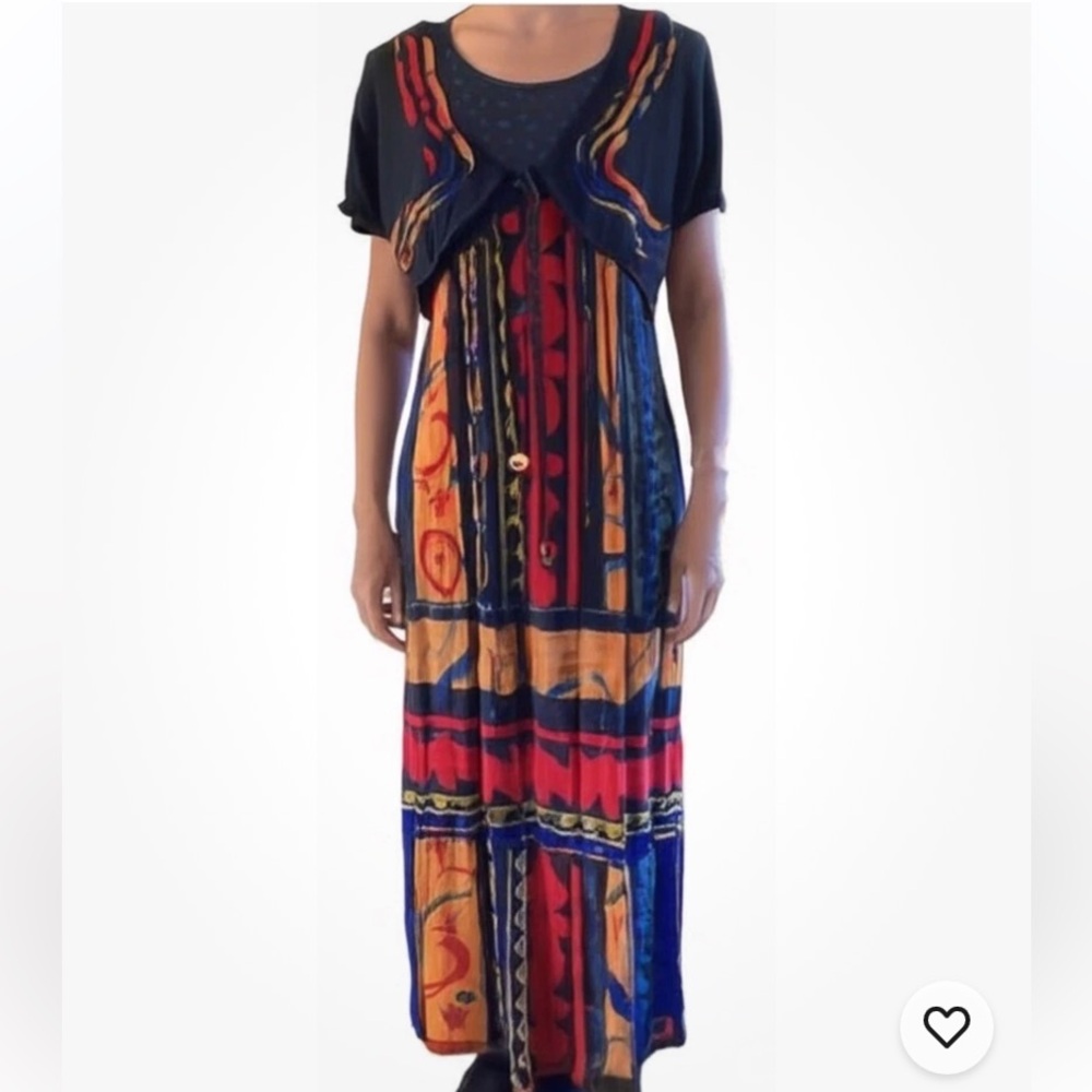 Vintage CAROLE LITTLE Bohemian Colorful maxi dress USA Size Small 8